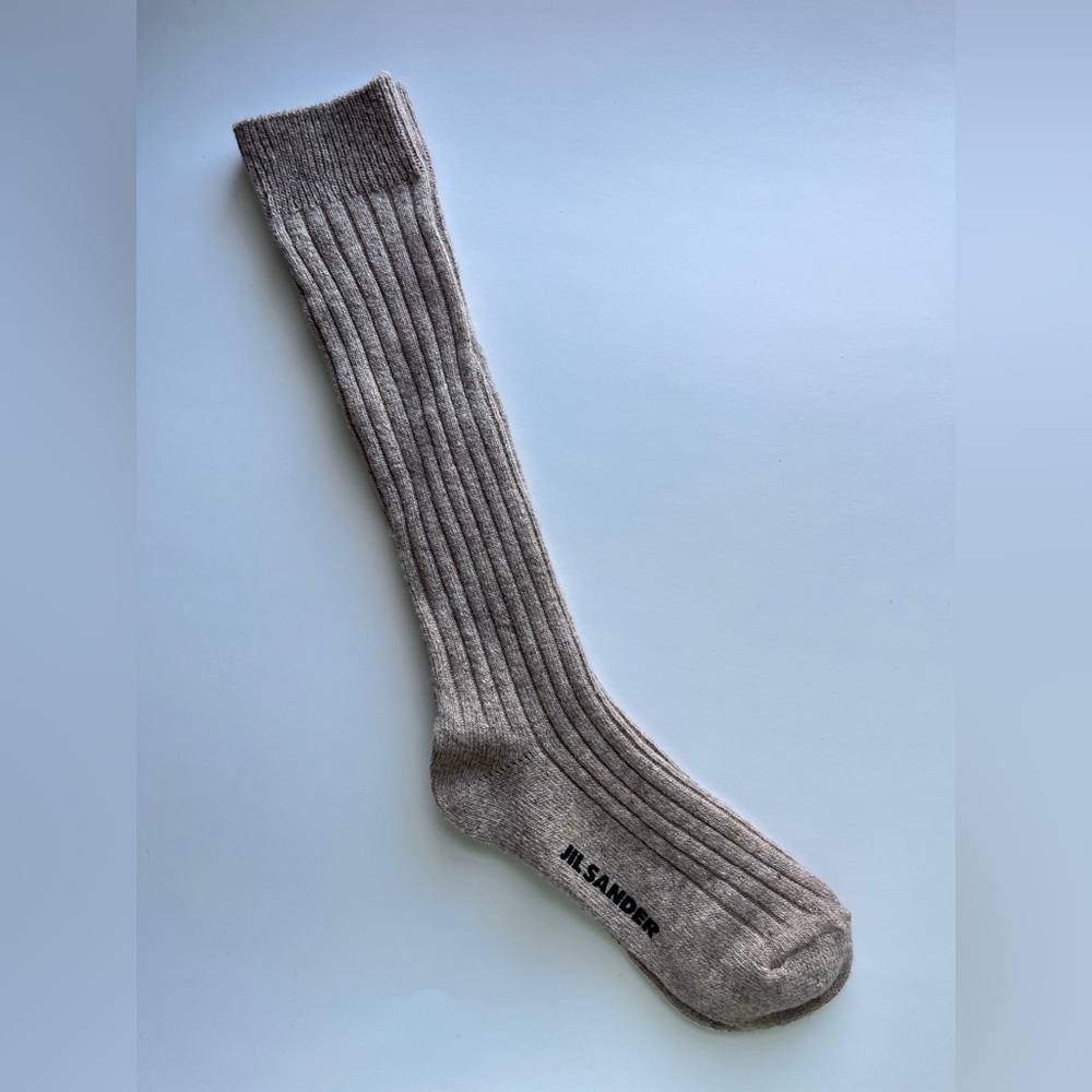 Jil Sander Taupe Ribbed Women's Wool Socks